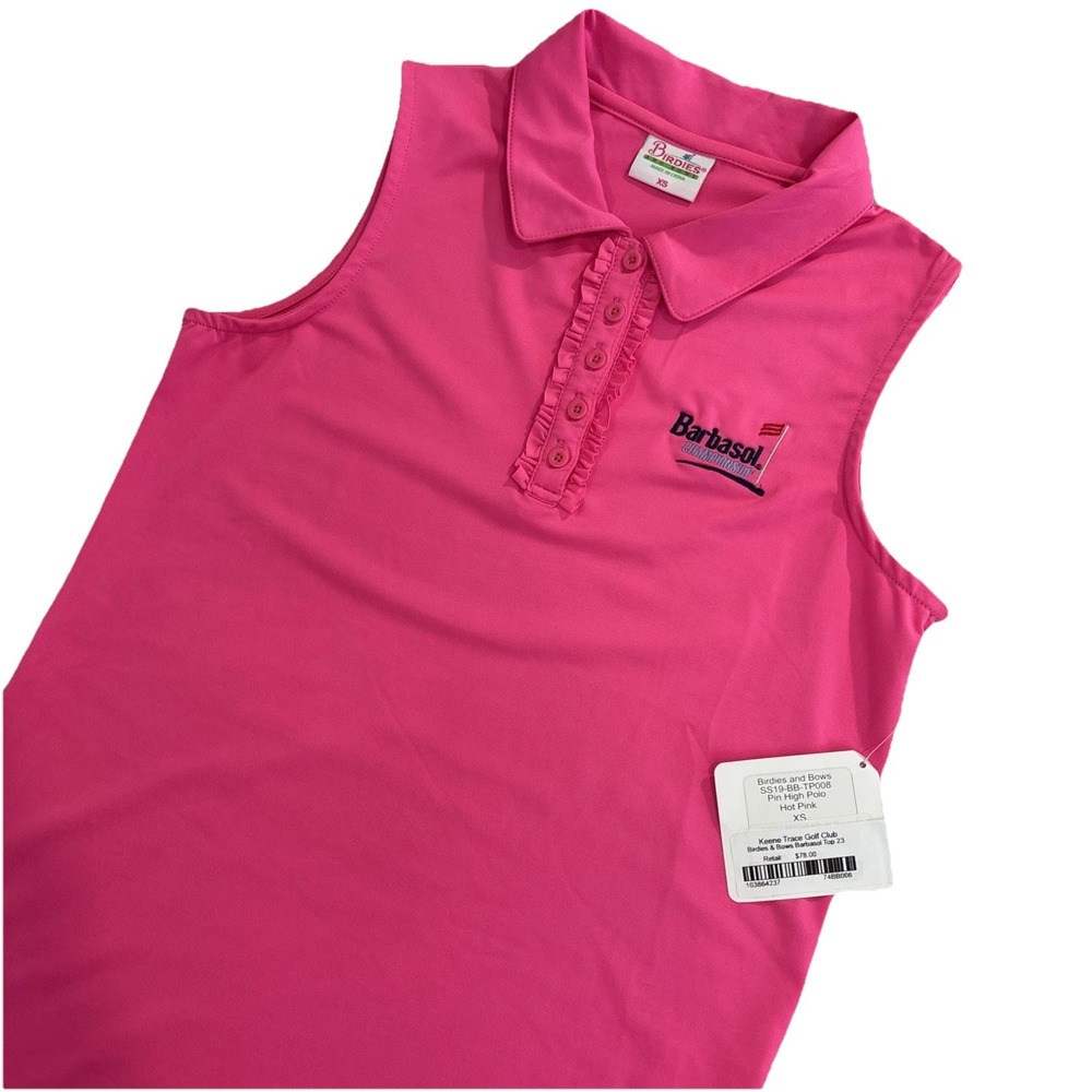 NWT Birdies & Bows XS PINK BARBASOL CHAMPIONSHIP "High Golf" Polo Ruffled Womens - Picture 2 of 7